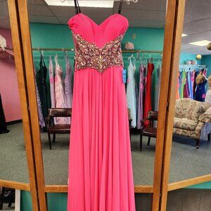 Impressions Hot Pink Beaded Waist Prom Dress